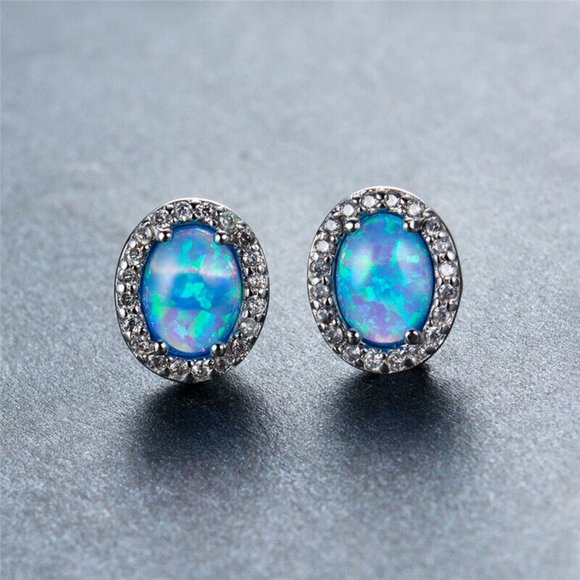 NEW! Gorgeous Blue Oval & Silver Halo Stud Earrings - GIFT - Picture 4 of 4